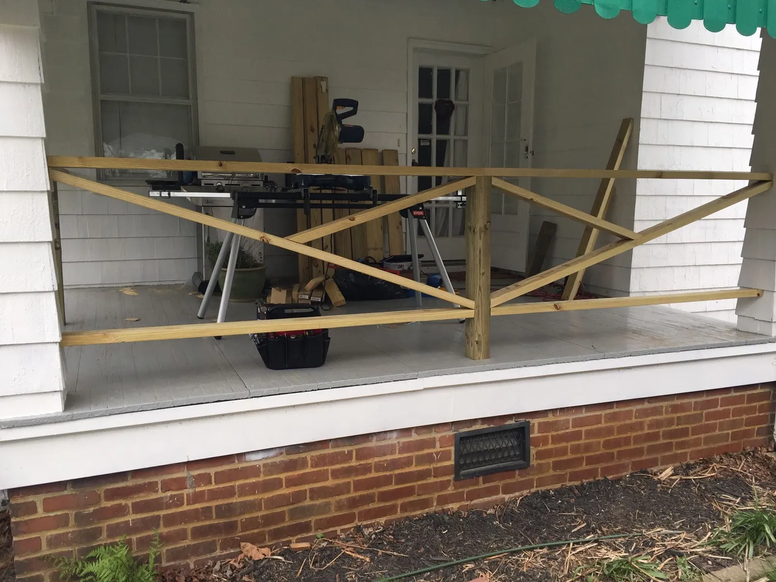 New wood porch railing Hal and Emmy built themselves